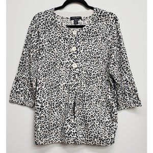 Designers Originals Black White Grey Animal Print 3/4 Sleeve Cardigan 1X